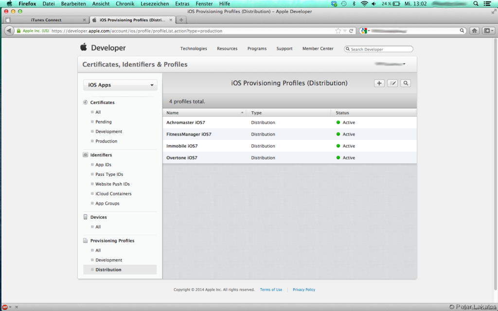 Developer -> Provisioning Profiles -> Distribution