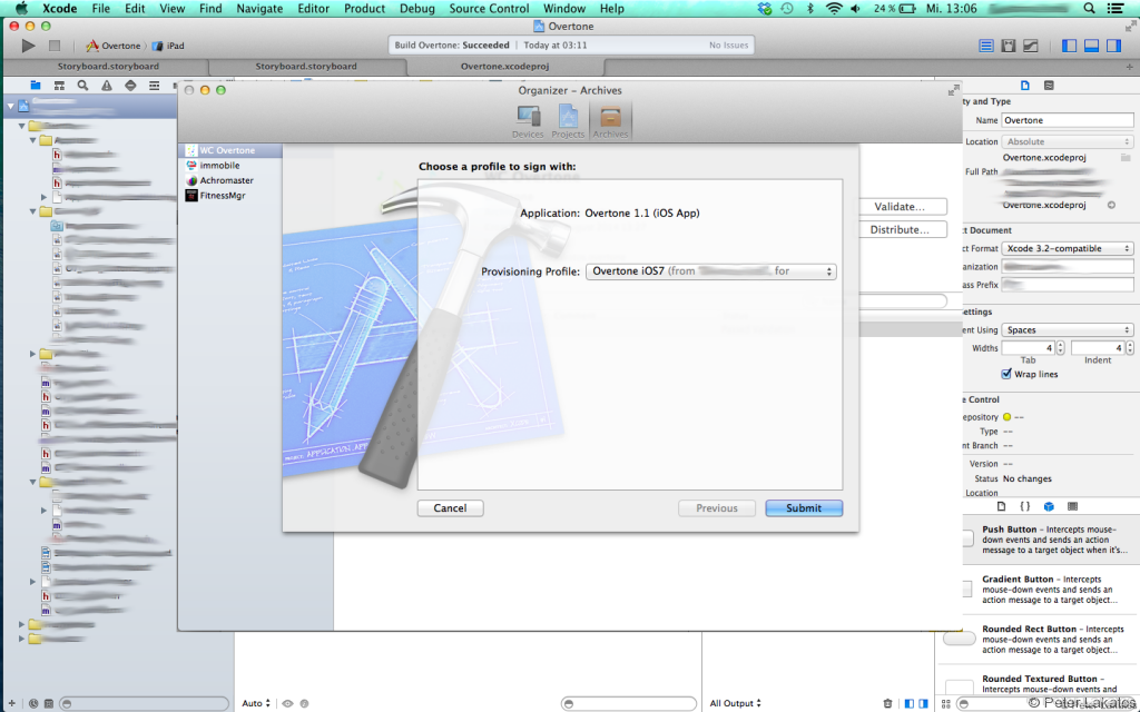 Xcode -> Archive -> Provisioning Profile auswählen
