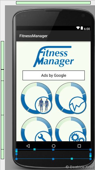 Fitness Manager start screen displayed in Android Studio Designer